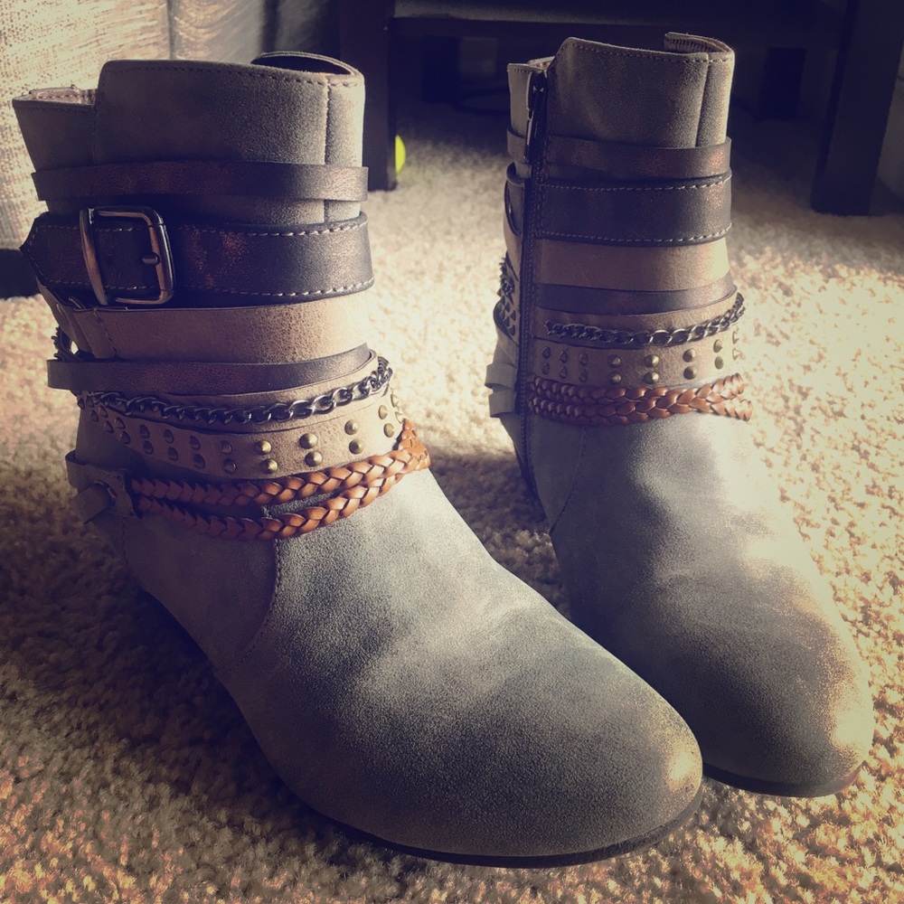 Grey distressed ankle boots